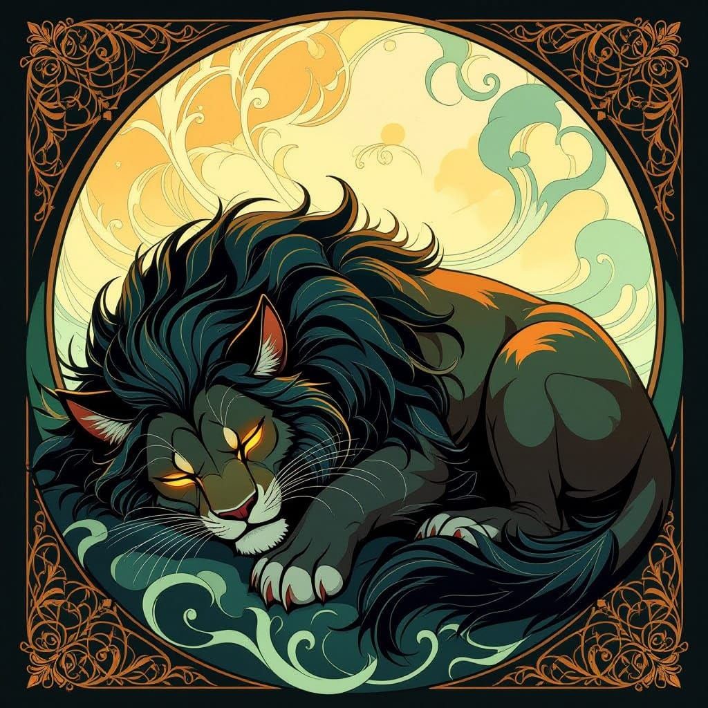 Majestic Leonine Beast in Art Nouveau Fantasy Style