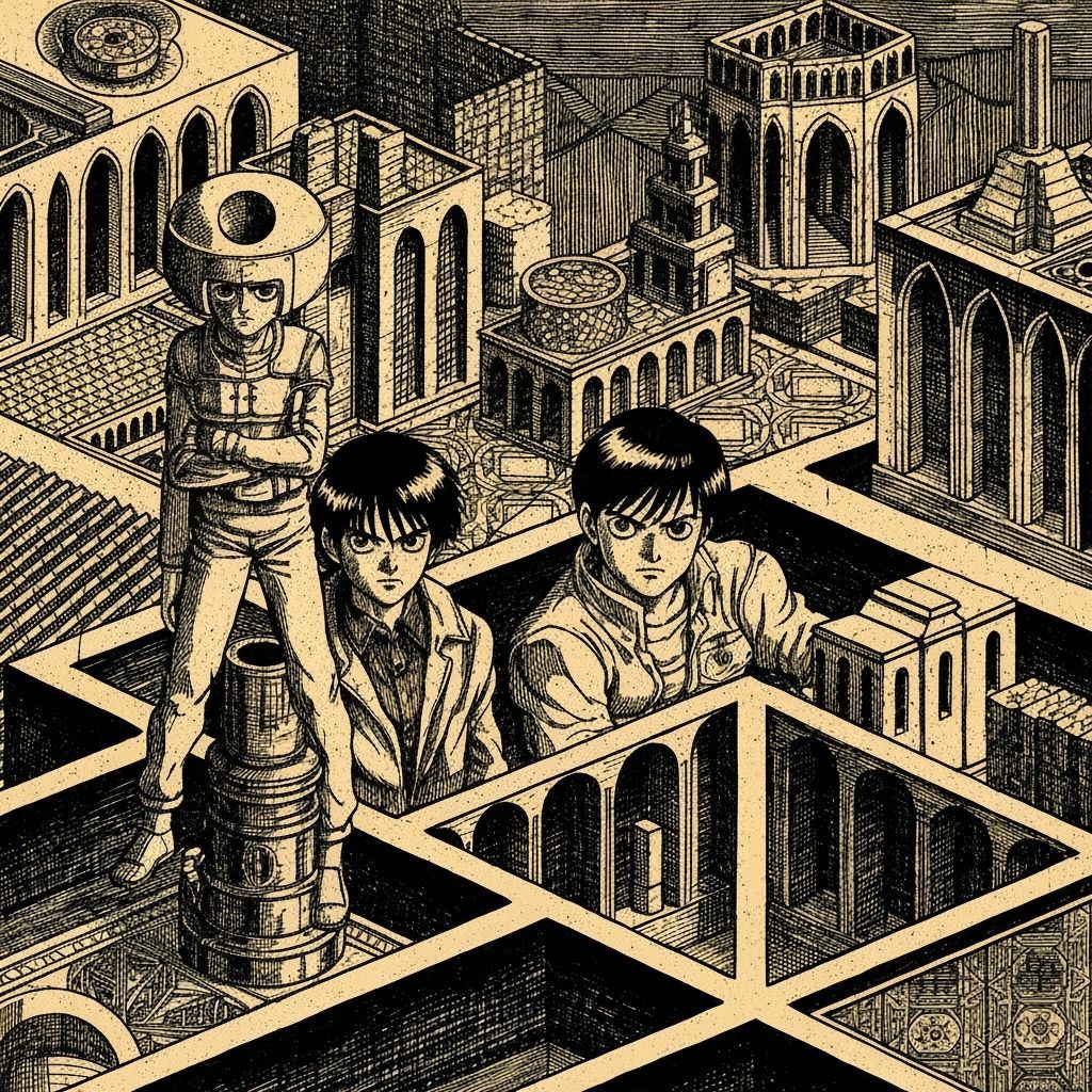 Akira meet Dürer geometry & geometric world  in a woodblock ...