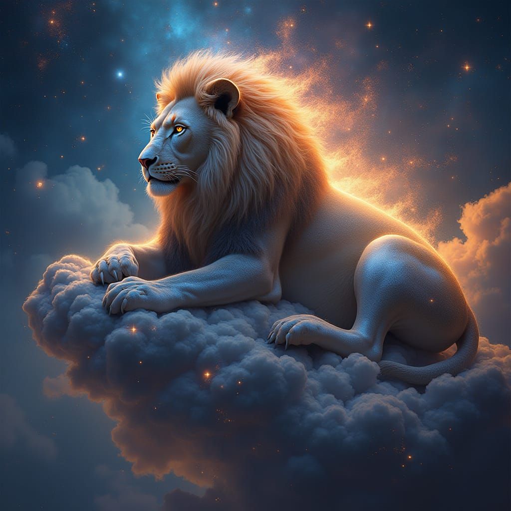 Cosmic Lion of Ancient Wisdom in Dark Fantasy Style