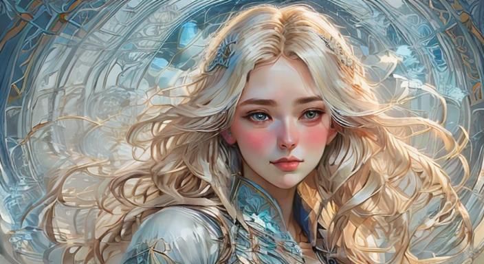 Ethereal Blonde Woman in Pre-Raphaelite Digital Art