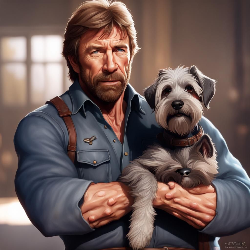 Chuck Norris Portrait with Miniature Schnauzer
