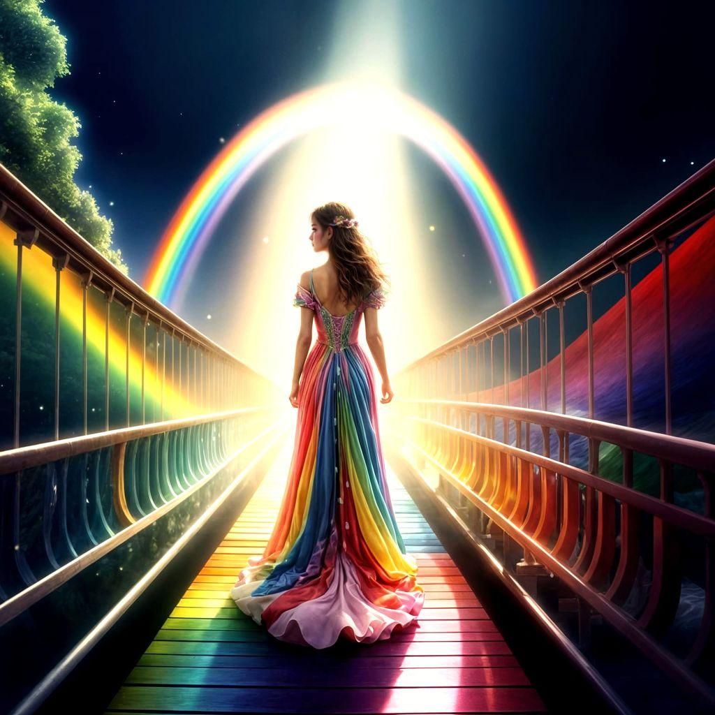 Rainbow Bridge Walker in Hyperrealistic Fantasy