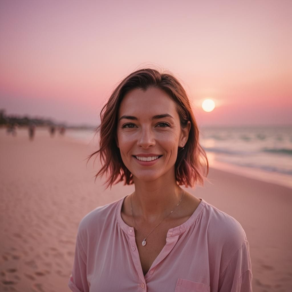 Portrait of Woman in Front of Pink Sunset