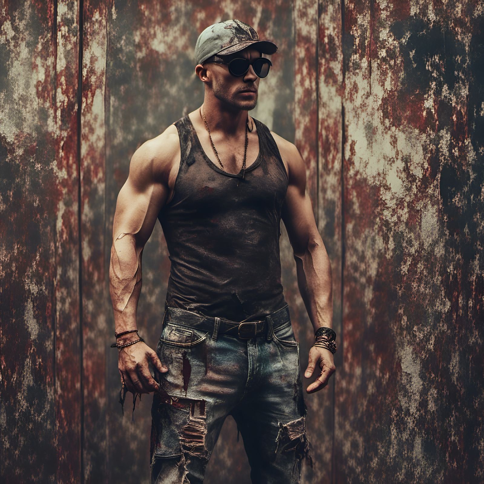 Muscular Man with Sunglasses and Cap