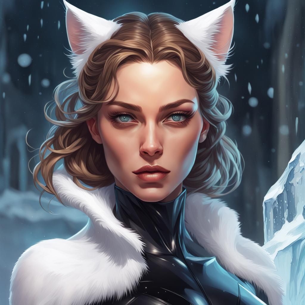 Hyperreal Cat Woman Portrait on Ice