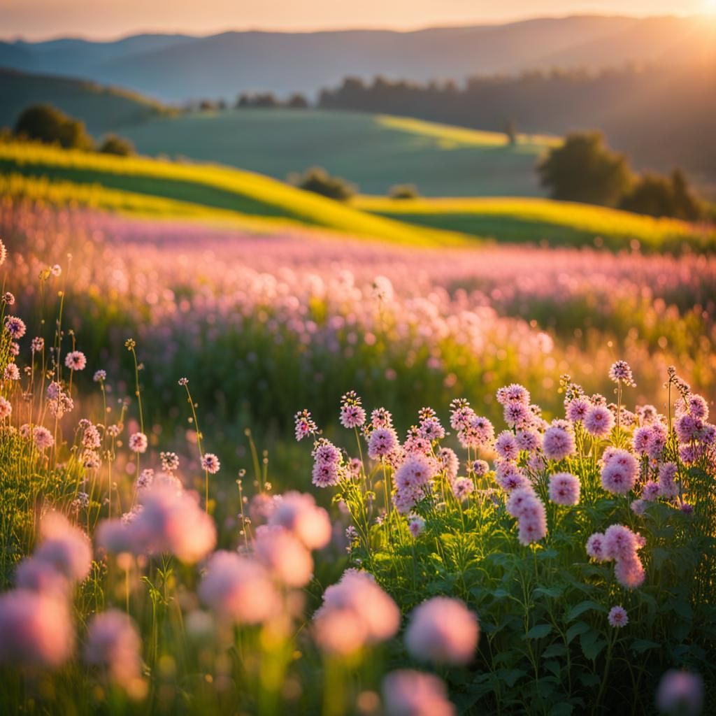 Sunrise Over a Stunning Field of Pink Flowers