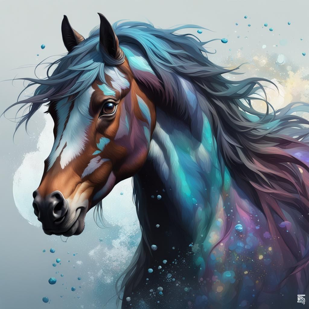 Watery-Eyed Horse Portrait in Hyperdetailed Style