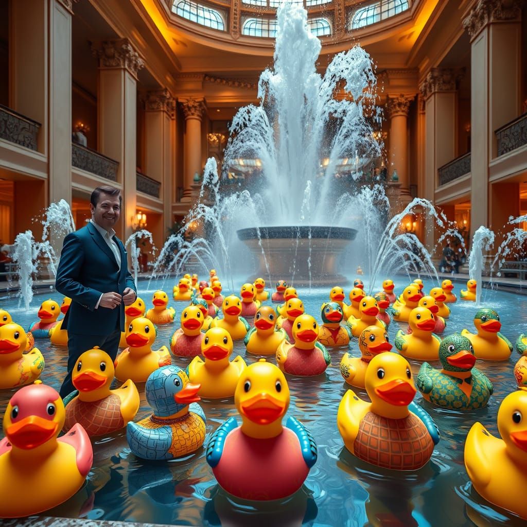 Vibrant Rubber Ducks Parade in Historic Peabody Hotel Lobby