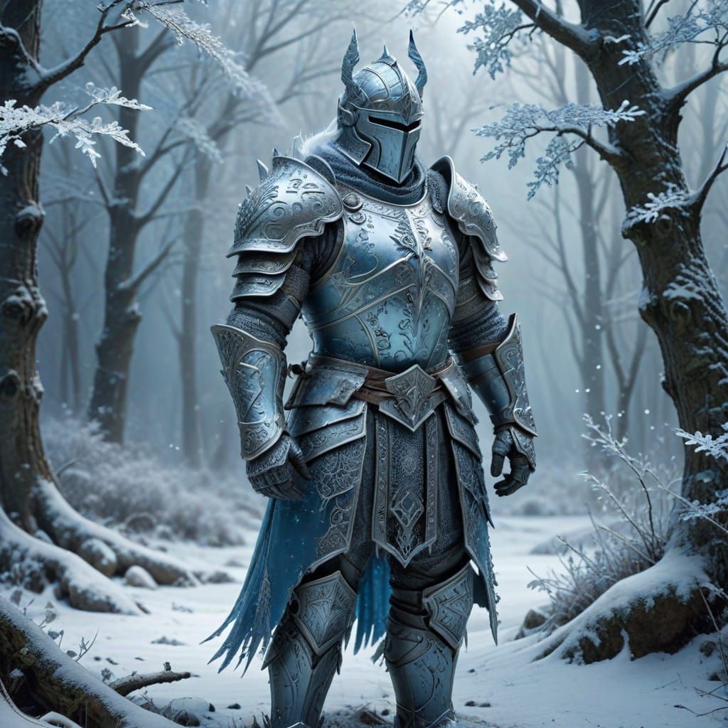 Ethereal Medieval Knight in Frosty Splendor