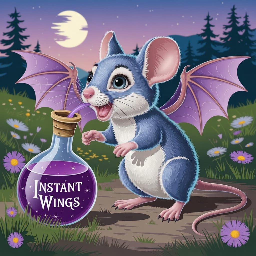 Mouse With Bat Wings Holds Potion