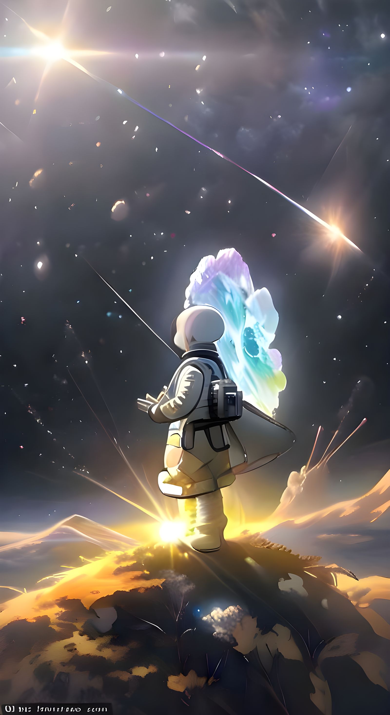 Astronaut on Alien Planet with Ringed Gas Giant