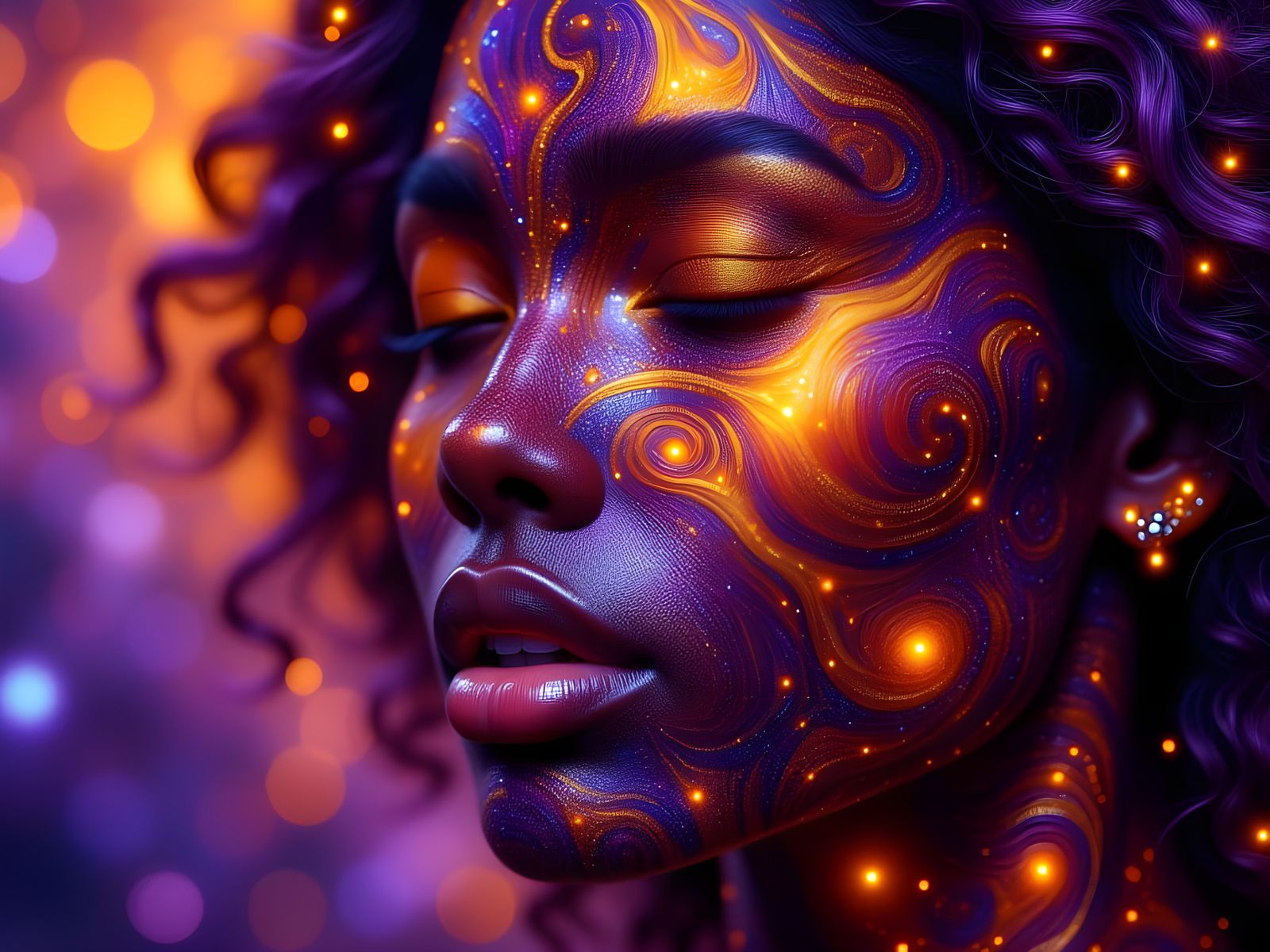 Woman with Orange and Purple Face Paint