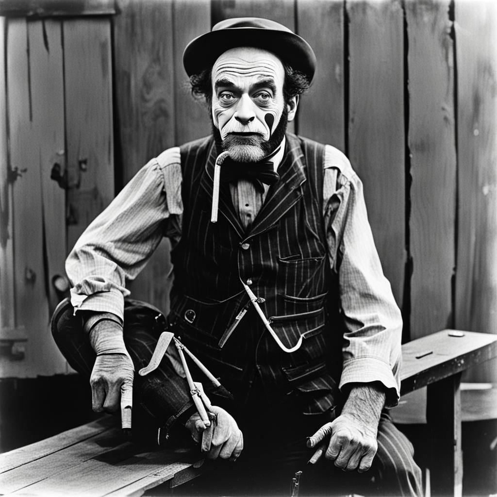 Sad Clown Portrait in Silent Film Style