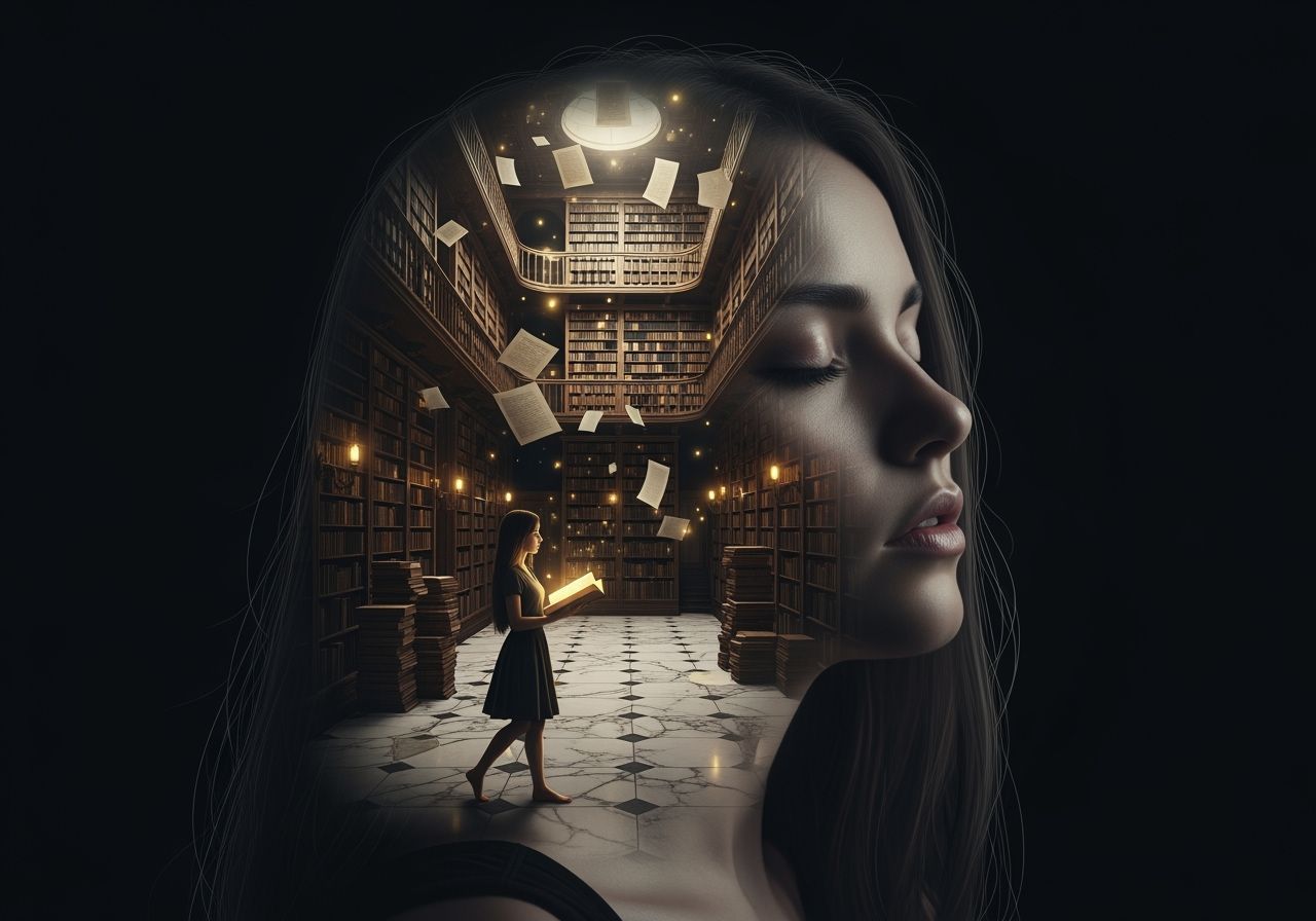 Library Mind: Girl's Head Becomes Antique Library