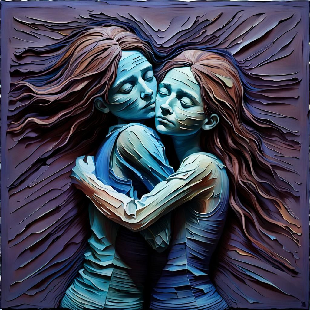 Abstract Claymation Painting of a Loving Couple