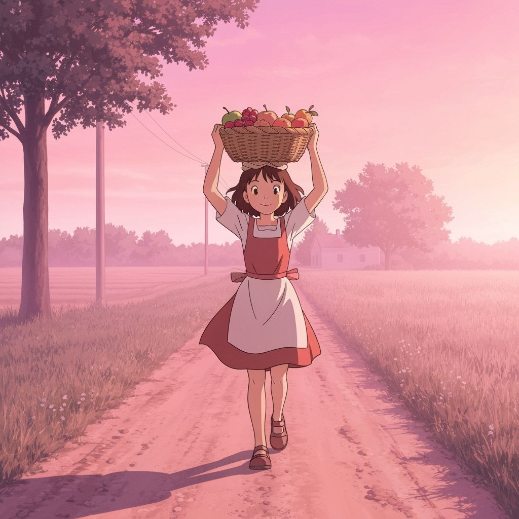 Italian Girl in Countryside at Dawn, Studio Ghibli Style