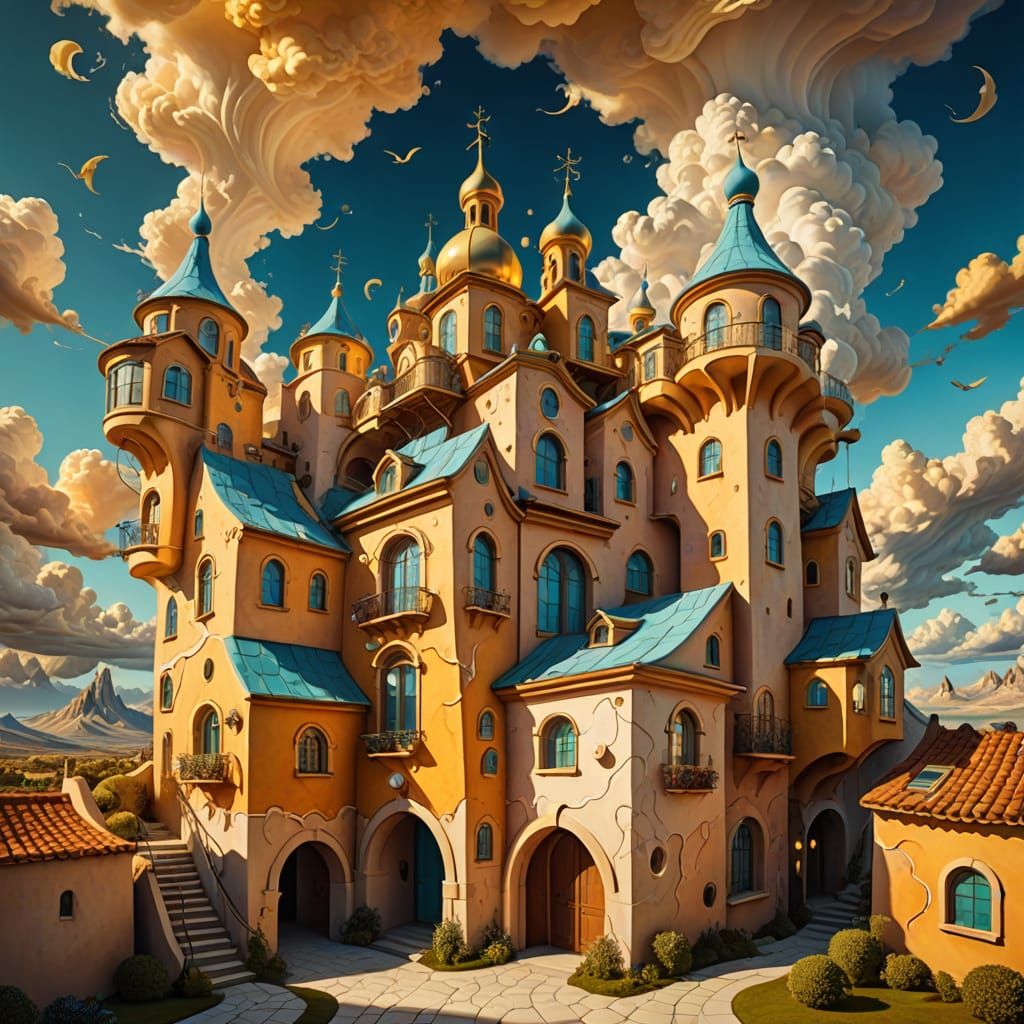 Surreal Higgledy-Piggledy Buildings in Dreamlike Digital Art