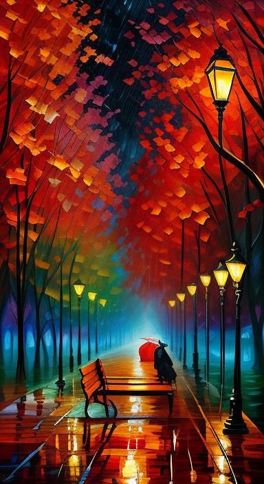 Rainy Park Alley in Paper Collage Style