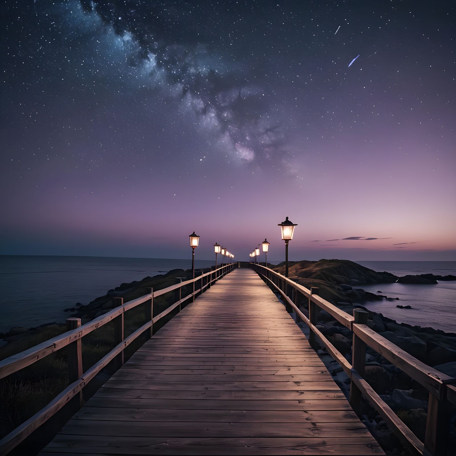 Night Path by the Sea Under Starry Skies