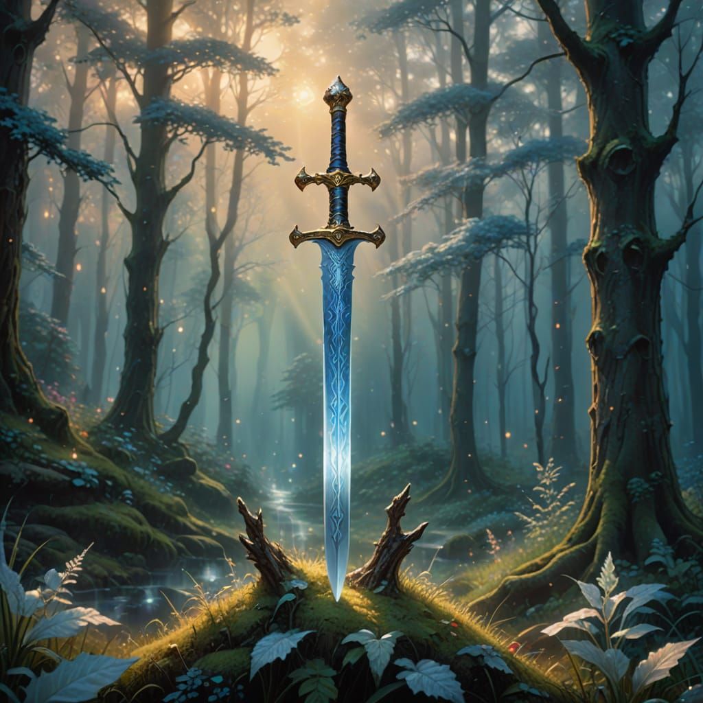 Ethereal Frost Sword in Misty Forest