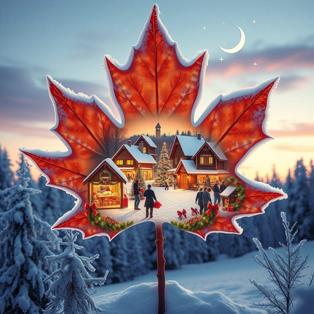 Winter Wonderland Captured Inside a Frosty Maple Leaf