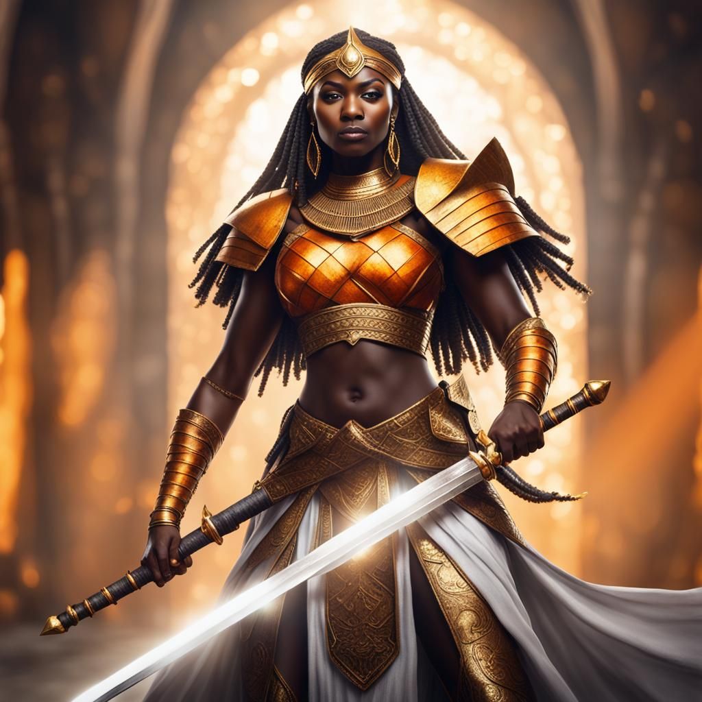 African Princess Warrior with Golden Sword