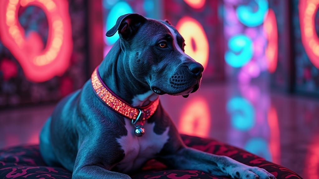 Surreal Pitbull in Neon Dreamscape