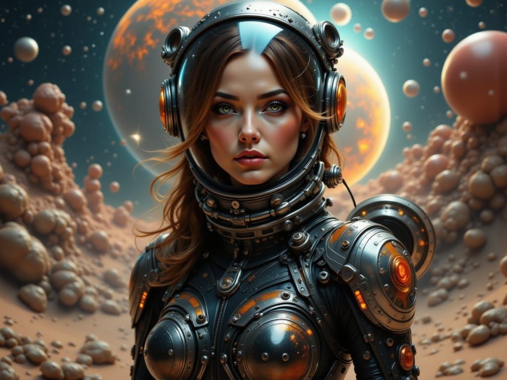 Starship Expedition to Andromeda in Vintage-Futurism Style