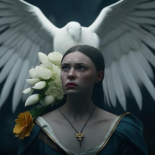 Dramatic Ukrainian Flag with Dove and Tears