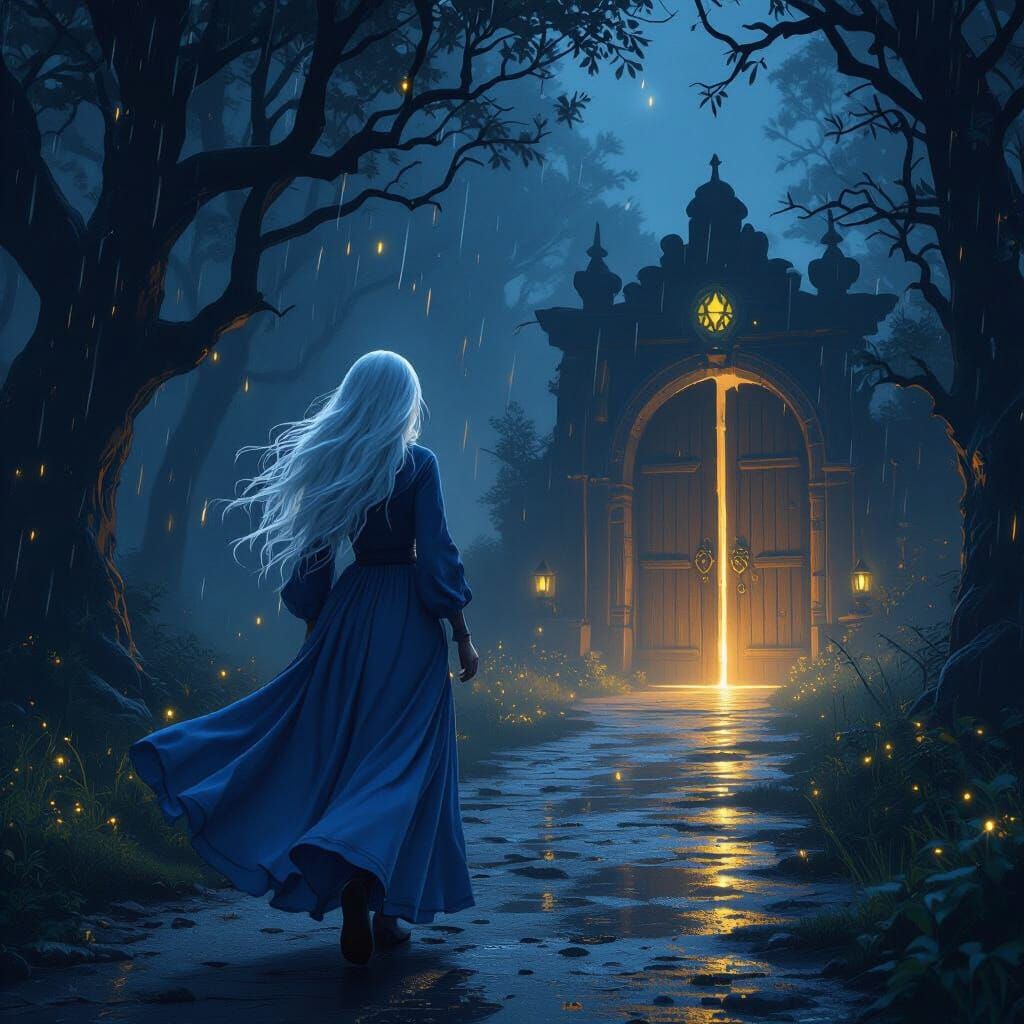 Mystical Woman Walks to an Unknown World