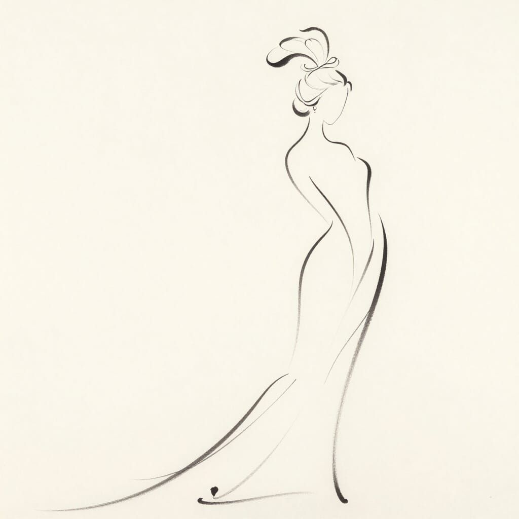 Elegant Line Art of a Chinese Woman in Minimalist Style