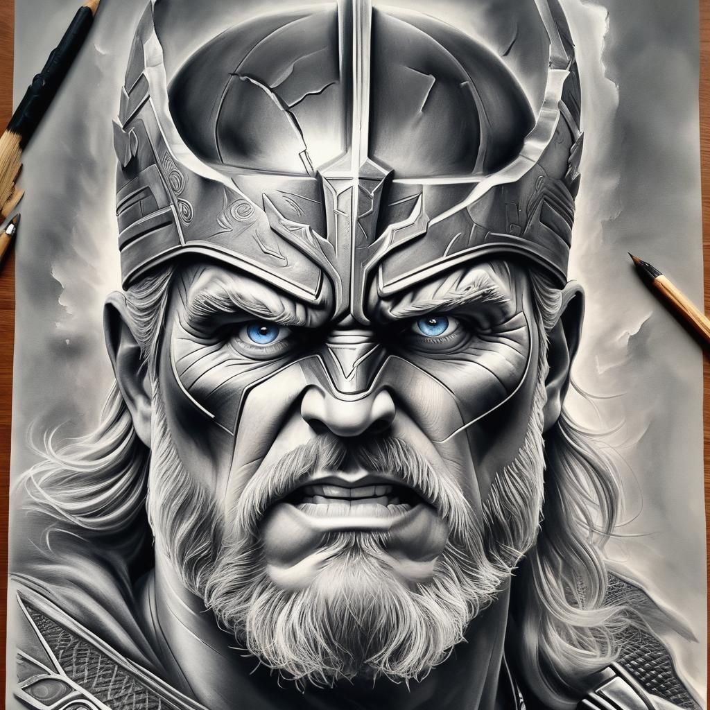Hyperdetailed Charcoal Drawing of Thor