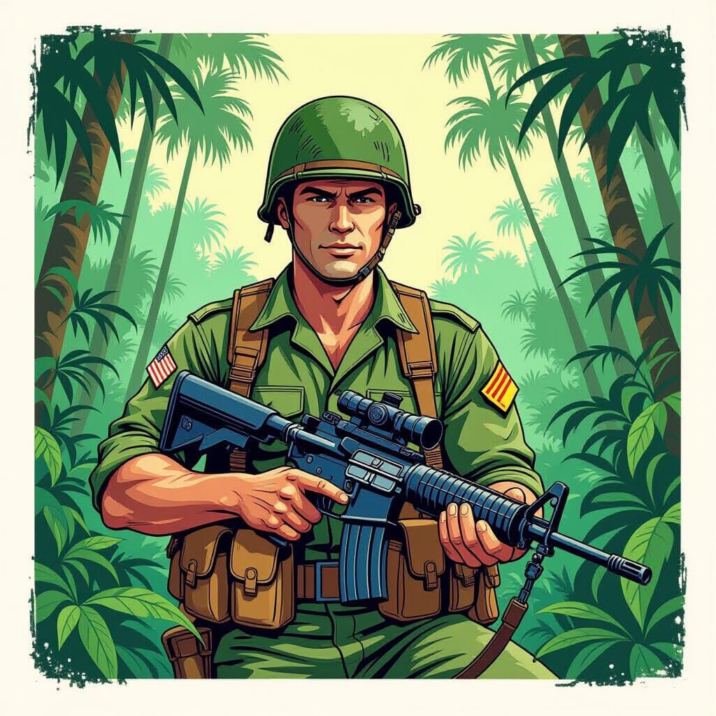 1960s USA Soldier in Vietnam with M16 Rifle