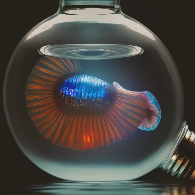 Glowing Betta Fish Inside Lightbulb in 8K
