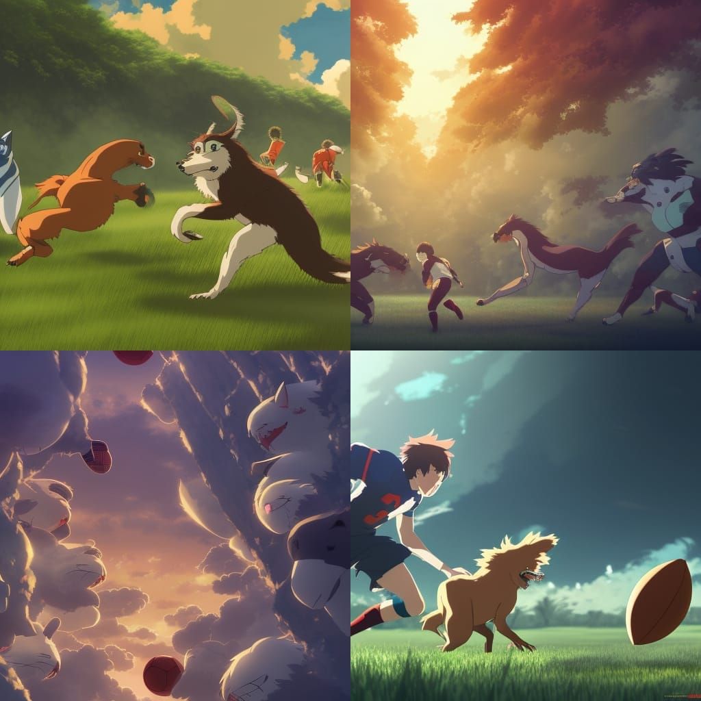 Animals Play Football in Studio Ghibli Style