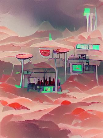 Surreal Mars Landscape with Retro Diner