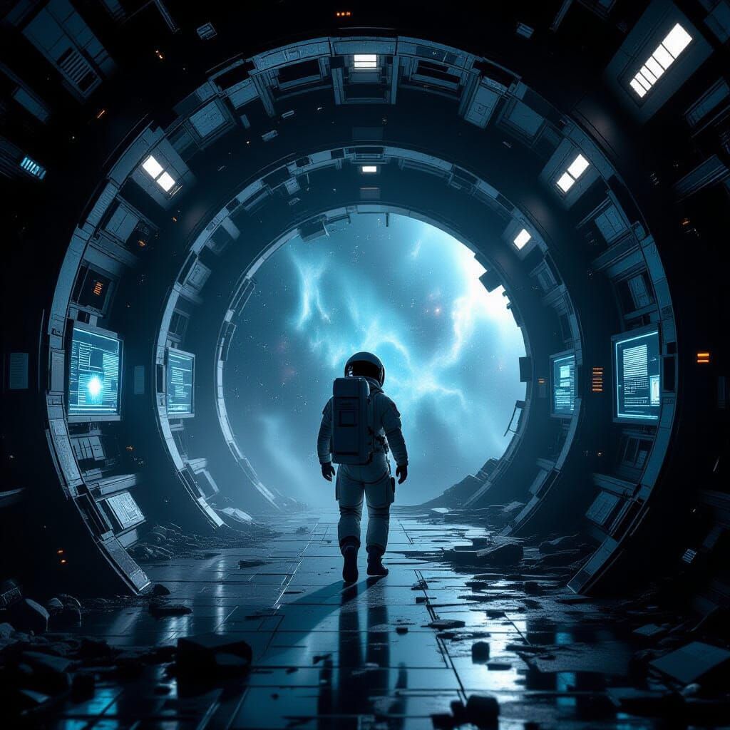 Astronaut Drifts Through Derelict Space Station with Cosmic ...