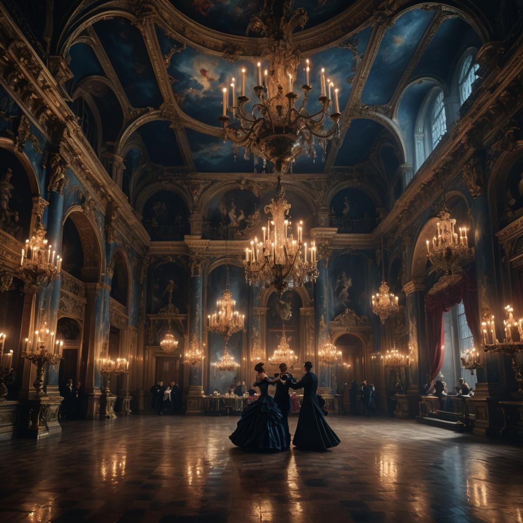 Elegant Dark Fantasy Ballroom in Baroque Style