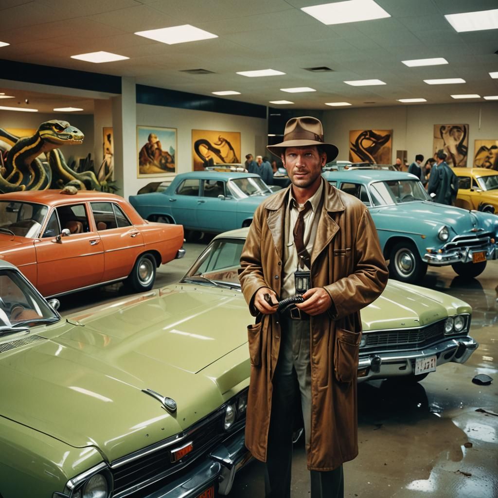 Indiana Jones's Surreal Car Dealership: Photorealistic Retro...