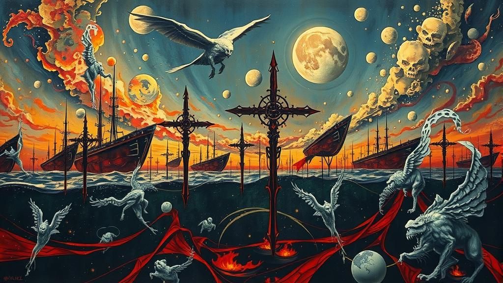 Surreal God Falling into Lake of Fire