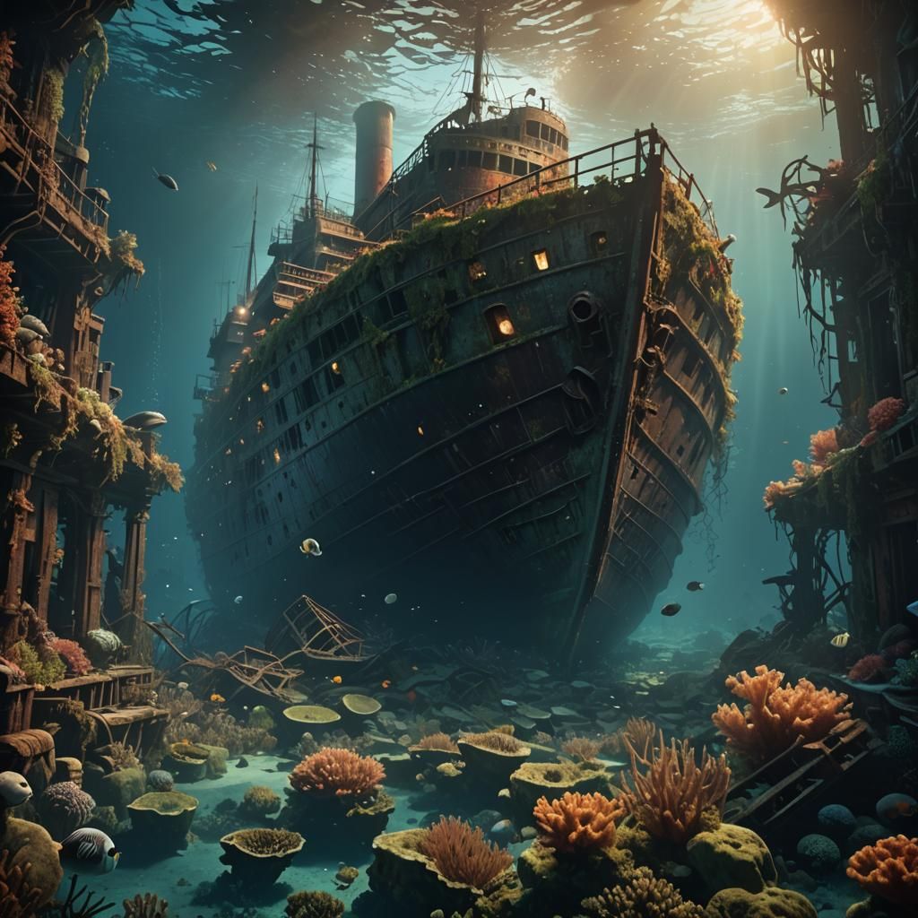 Sunken Titanic Wreck: Coral and Light