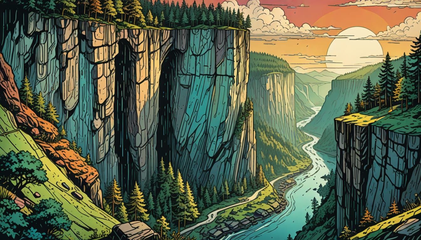 Majestic Cliffside Landscape in Retro D&D Style