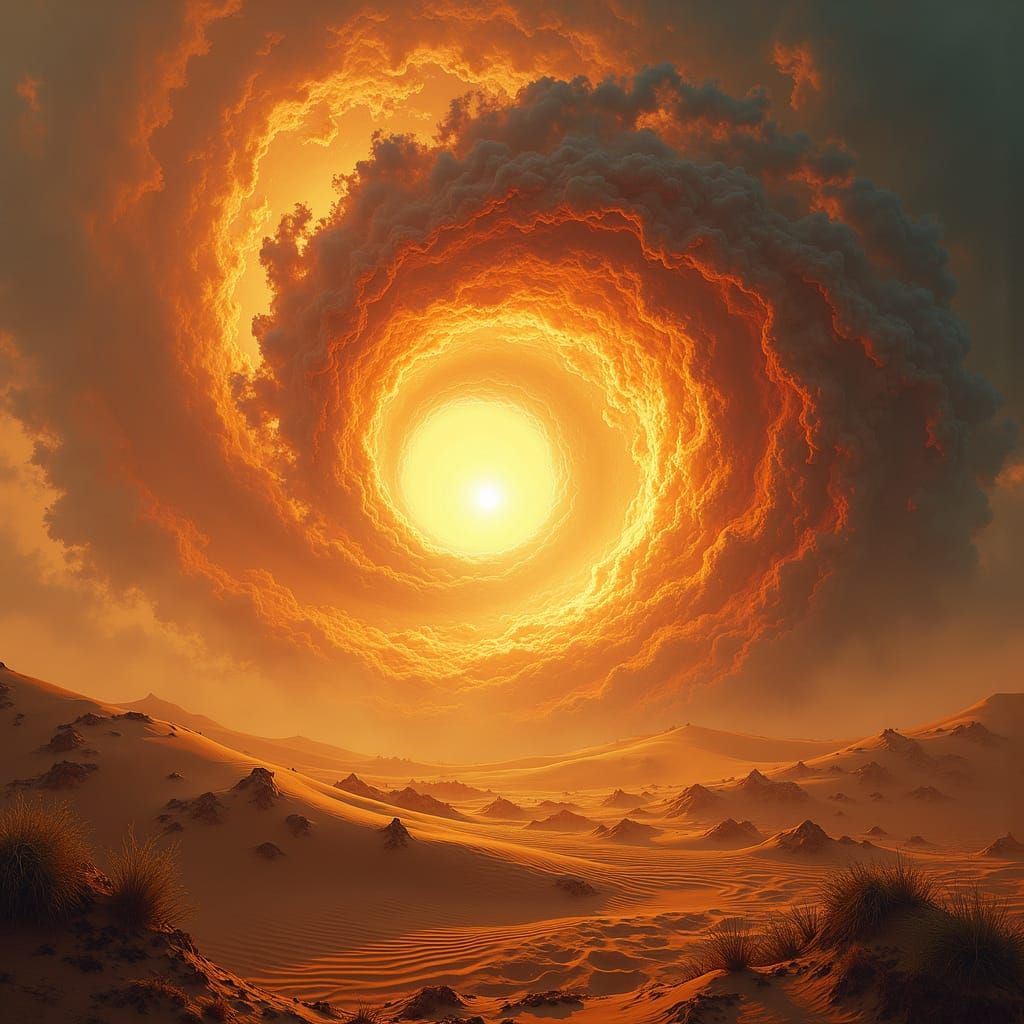 Fractal Sandstorm at Golden Hour: Digital Art