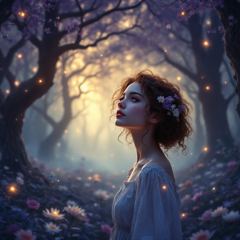 Enchanted Forest Maiden in Vibrant, Mystical Landscapes