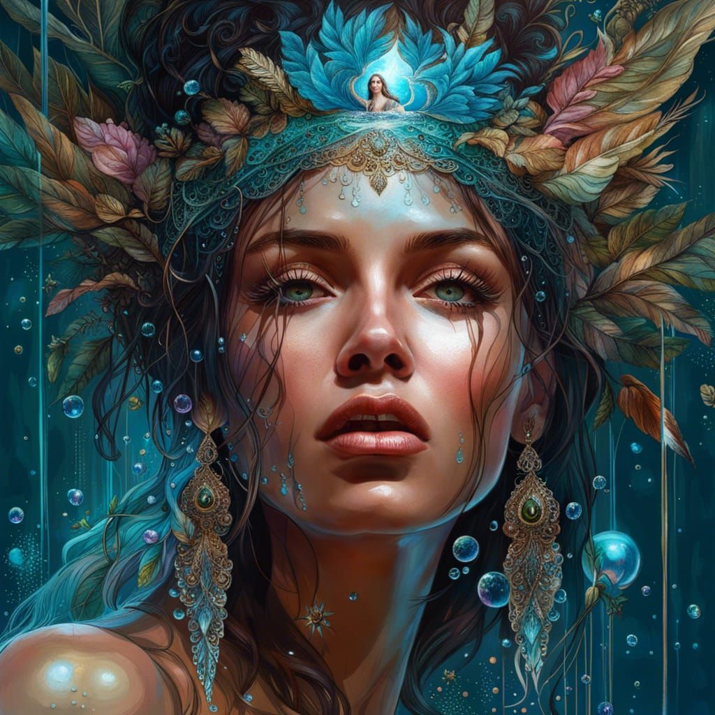 Water Goddess Portrait in Digital Painting Style