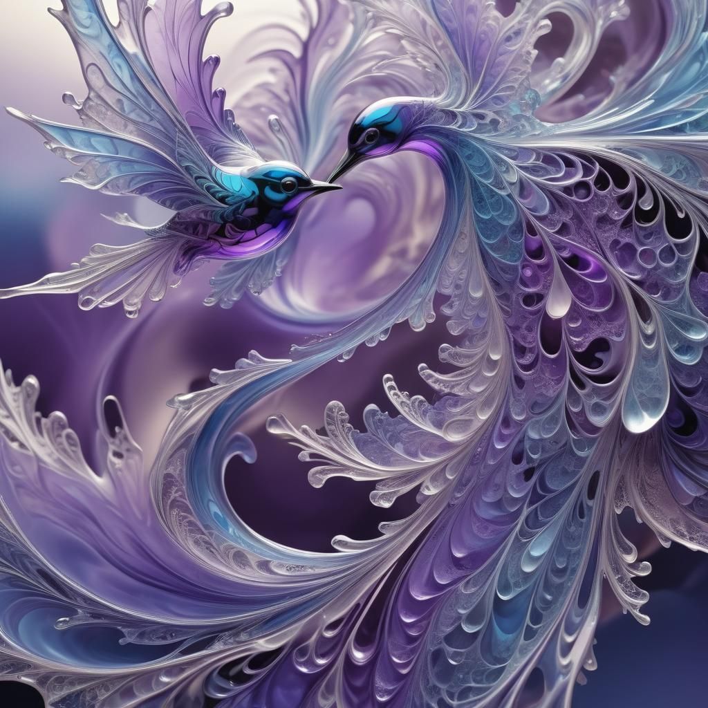 Abstract Birds in Purple Glass Fractal Art