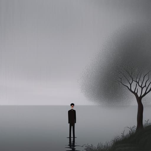 Hero in Lake with Flying Leaves