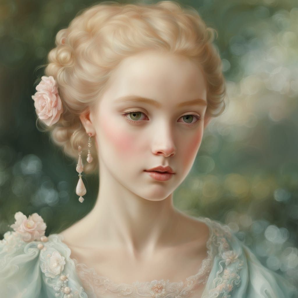 Rococo Portrait of Gaunt Face in Pastel Colors