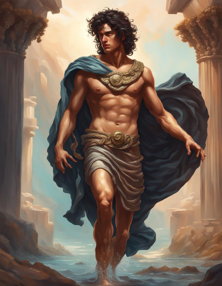 Greek Hero Perseus in Hyperrealistic Splash Art