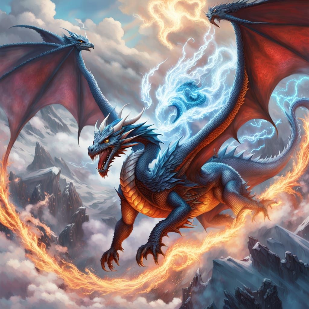Anime Dragon Riders Clash in Fiery Ice Battle